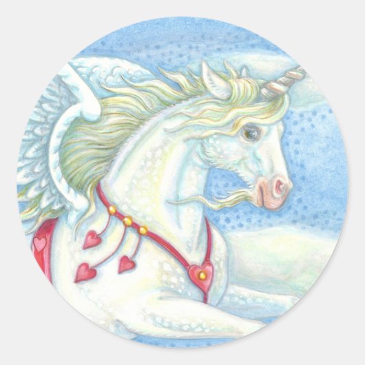 Fliegende Herzen Einhorn-PEGASUS-STICKER-Blatt Runder Aufkleber (Vorderseite)
