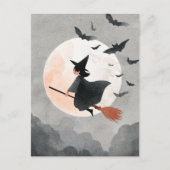 Fliegende Hexe auf ihrem Niedlichen Halloween im Z Postkarte (Vorderseite)