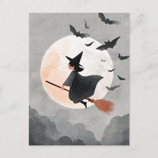 Fliegende Hexe auf ihrem Niedlichen Halloween im Z Postkarte (Vorderseite)