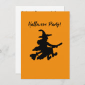 Fliegende Hexe auf Orange Einladung (Vorne/Hinten)