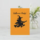 Fliegende Hexe auf Orange Einladung (Stehend Vorderseite)