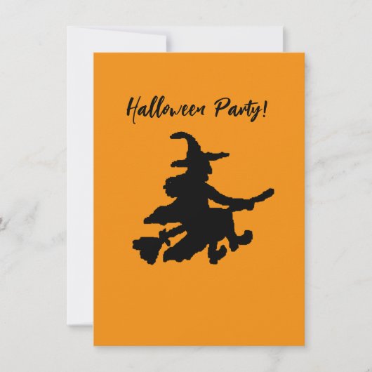 Fliegende Hexe auf Orange Einladung (Vorderseite)