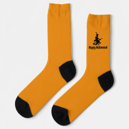 Fliegende Hexe auf Orange - Frohes Halloween - Soc Socken