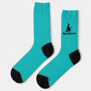 Fliegende Hexe auf Türkis - Frohes Halloween - Soc Socken