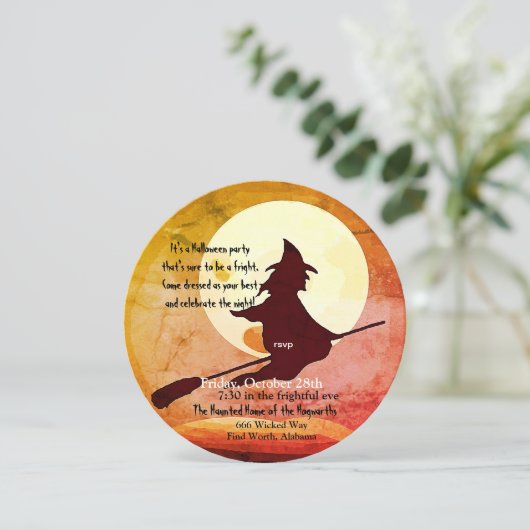 Fliegende Hexe Halloween Nr. 3 Einladung (Stehend Vorderseite)