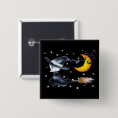 Fliegende Hexe in der Halloween-Nacht Button (Vorne & Hinten)