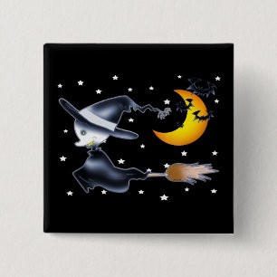 Fliegende Hexe in der Halloween-Nacht Button