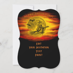 Fliegende Hexe mit schwarzer Katze, Halloween-Nach Einladung