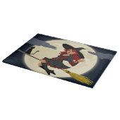Fliegende Hexe mit schwarzer Katze und dem Mond Schneidebrett (Ecke)