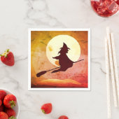 Fliegende Hexe - orangefarbener Himmel Serviette (Beispiel)