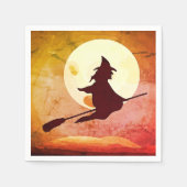 Fliegende Hexe - orangefarbener Himmel Serviette (Vorderseite)