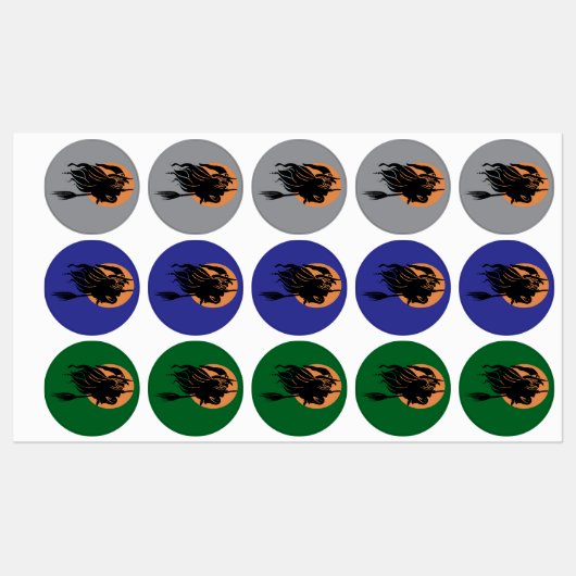 Fliegende Hexe saß vor einem Broomstick Etiketten (Blatt)