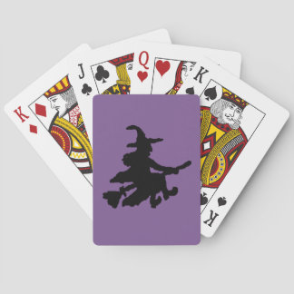 Fliegende Hexe Schwarz auf Lila Spielkarten