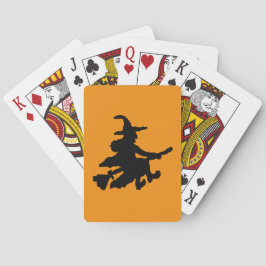 Fliegende Hexe Schwarz auf Orange Spielkarten