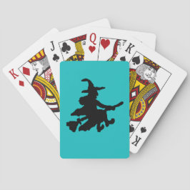 Fliegende Hexe Schwarz auf Türkis Spielkarten