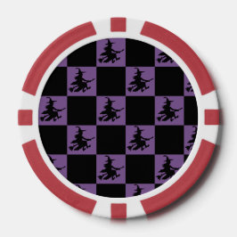 Fliegende Hexe Schwarz & Lila Karo Poker Chips