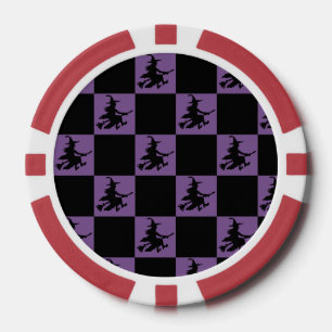 Fliegende Hexe Schwarz & Lila Karo Poker Chips