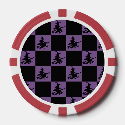 Fliegende Hexe Schwarz & Lila Karo Poker Chips (Vorderseite)