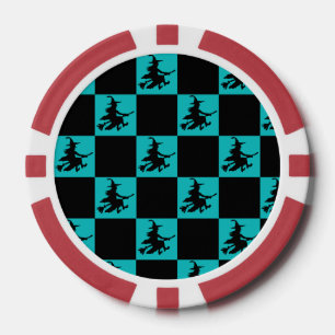 Fliegende Hexe Schwarz & Türkis Karierte Poker Chi Pokerchips