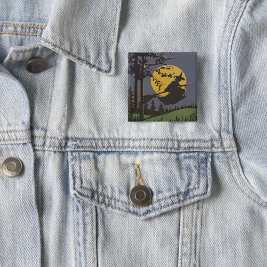 Fliegende Hexe Silhouette Vollmond Button (Beispiel)
