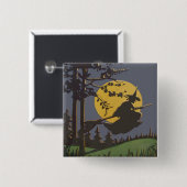 Fliegende Hexe Silhouette Vollmond Button (Vorne & Hinten)