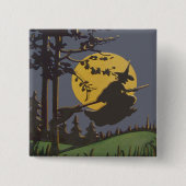 Fliegende Hexe Silhouette Vollmond Button (Vorderseite)
