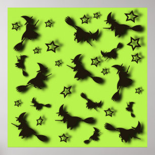 Fliegende Hexe unter Sternen in der Halloween-Nach Poster
