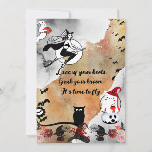 Fliegende Hexe Vollmond Schwarze Katzen Spooky Hal Feiertagskarte