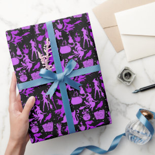 Fliegende Hexen Muster.Lila Schwarzes BG Geschenkpapier