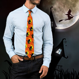 Fliegende Hexen Muster Orange Halloween-Krawatte Krawatte