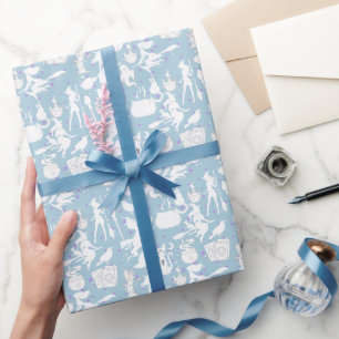 Fliegende Hexen Muster.Weiß L Blau BG Geschenkpapier