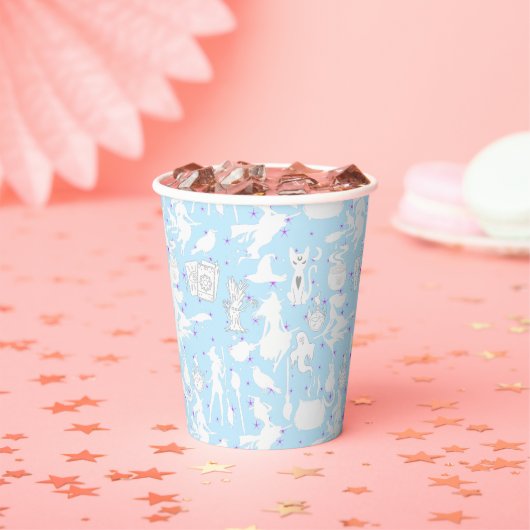 Fliegende Hexen Muster.Weiß L Blau BG Pappbecher (Insitu)