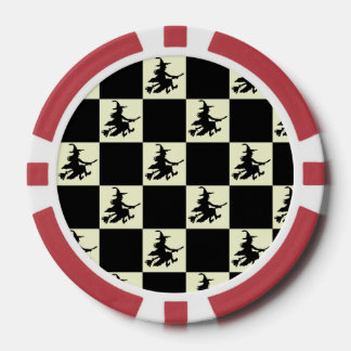 Fliegende Hexen Schwarz & Gelb Karierte Poker Chip