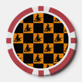 Fliegende Hexen schwarz-orange karierte Poker Chip