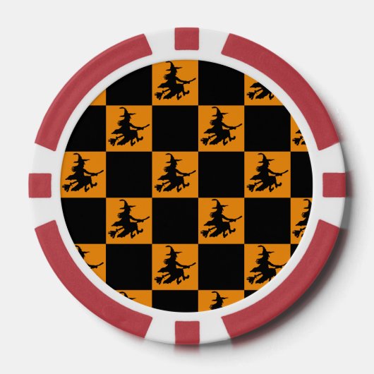 Fliegende Hexen schwarz-orange karierte Poker Chip (Vorderseite)