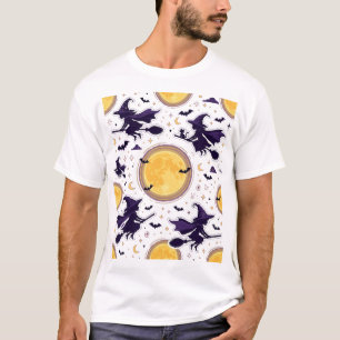 Fliegende Hexen Vollmond Halloween Muster T-Shirt