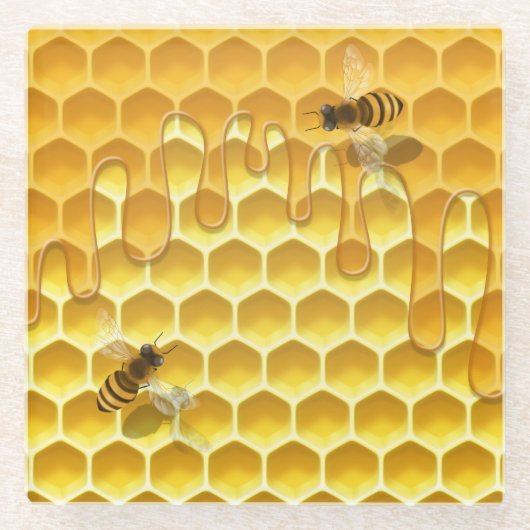 Fliegende Honigbienen auf Golden Honeycomb individ Glasuntersetzer (Vorderseite)