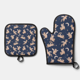 Fliegende Katze Galaxie  Ofenhandschuh & Topflappen-Set