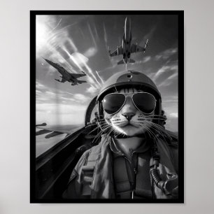 Fliegende Katze Selfie Lustiger Kampfjetpilot Meme Poster