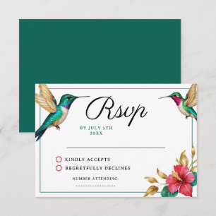 Fliegende Kolibris Rote Tropische Blumen Hochzeit RSVP Karte