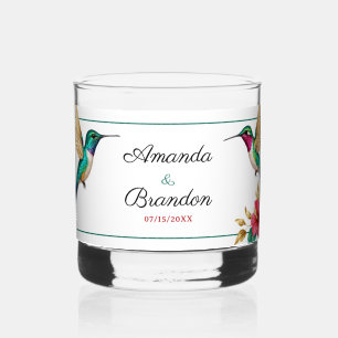 Fliegende Kolibris Rote Tropische Blumen Hochzeit Whiskyglas