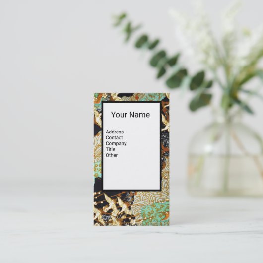 FLIEGENDE KRÄNE, BLUMEN, Monogramm Visitenkarte (Stehend Vorderseite)