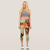 FLIEGENDE KRÄNE MIT FRÜHBLUMEN CAPRI LEGGINGS (Vorderseite)