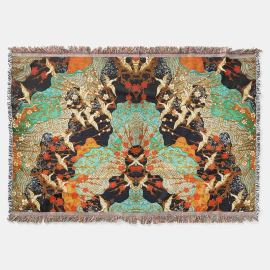 FLIEGENDE KRÄNE MIT FRÜHBLUMEN, Japanisch Decke (Vorderseite)