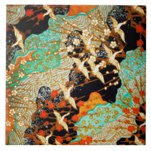 FLIEGENDE KRÄNE MIT FRÜHBLUMEN, Japanisch Fliese