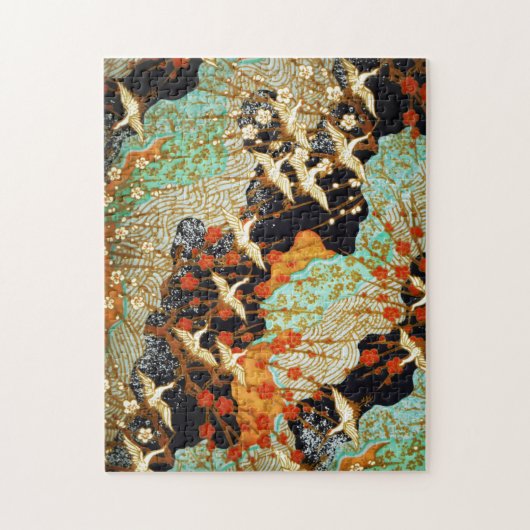 FLIEGENDE KRÄNE MIT FRÜHBLUMEN, Japanisch Puzzle (Vertikal)