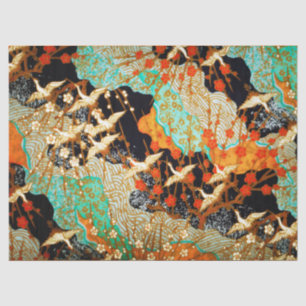 FLIEGENDE KRÄNE MIT FRÜHBLUMEN, Japanisch Seidenpapier