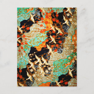 FLIEGENDE KRÄNE MIT FRÜHBLUMEN POSTKARTE