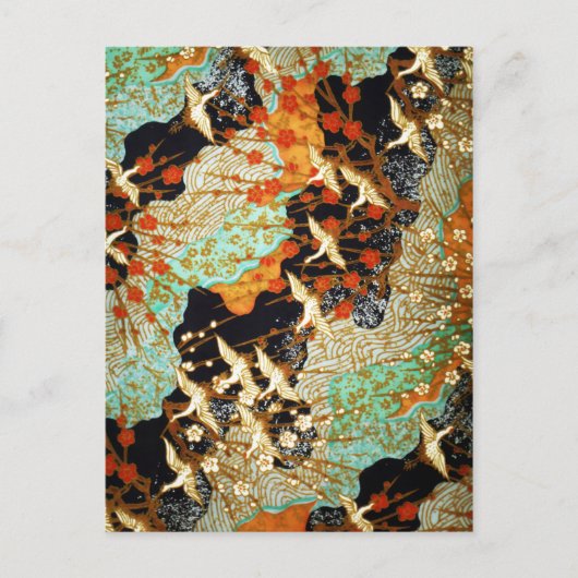 FLIEGENDE KRÄNE MIT FRÜHBLUMEN POSTKARTE (Vorderseite)