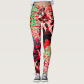 FLIEGENDE KRÄNE MIT FRÜHBLUMEN Rote Blüte Leggings (Vorderseite)